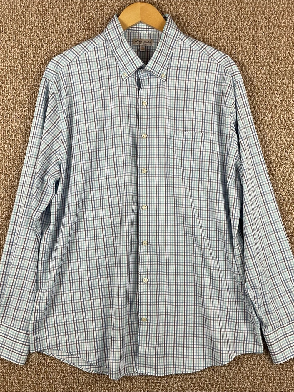 Peter Millar Shirt Mens XL Summer Comfort Button Up Blue Plaid Performance 302